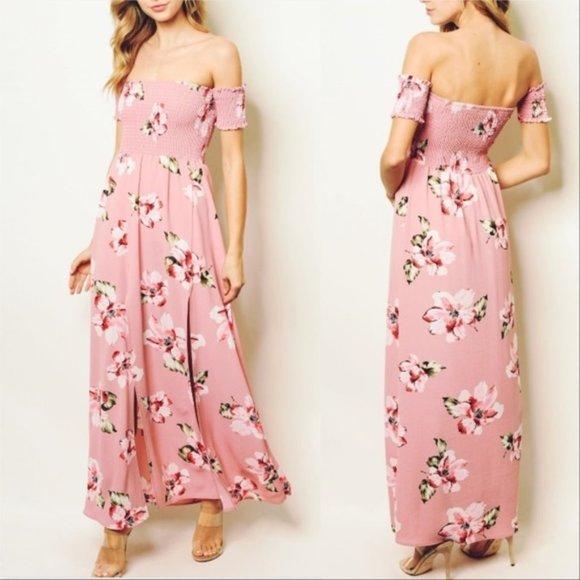 MODA ME COUTURE Dresses & Skirts - MAXI FLORAL PINK FLORAL DRESS